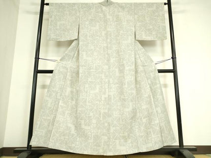 平和屋着物▽結城紬 単衣 幾何学柄 80亀甲 正絹 逸品 DAAT9226az