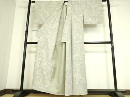 平和屋着物▽結城紬 単衣 幾何学柄 80亀甲 正絹 逸品 DAAT9226az