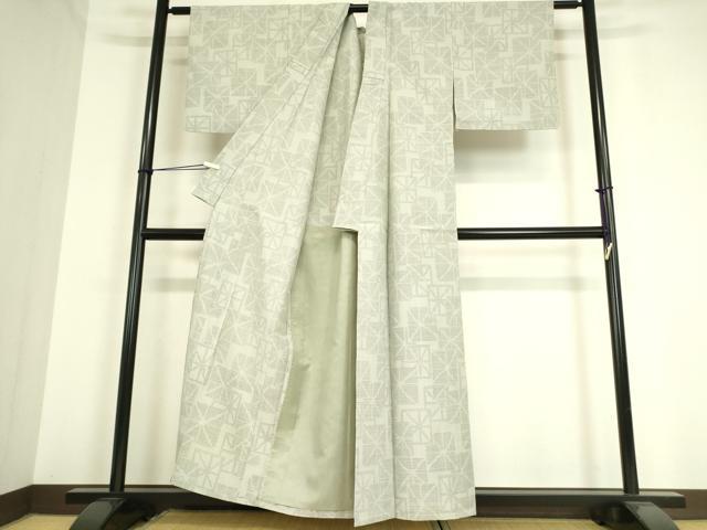平和屋着物▽結城紬 単衣 幾何学柄 80亀甲 正絹 逸品 DAAT9226az