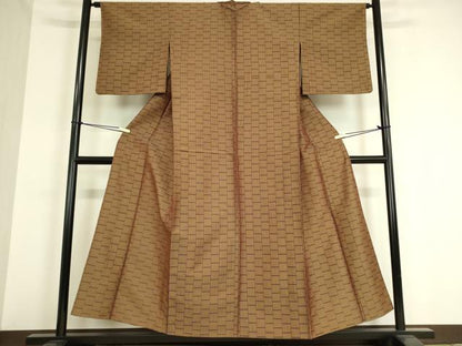 平和屋着物▽上質なお召 単衣 変わり格子 正絹 逸品 DAAT9228az