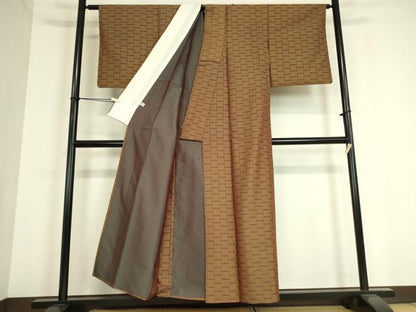平和屋着物▽上質なお召 単衣 変わり格子 正絹 逸品 DAAT9228az