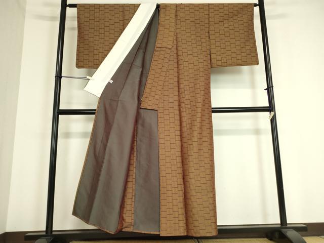 平和屋着物▽上質なお召 単衣 変わり格子 正絹 逸品 DAAT9228az