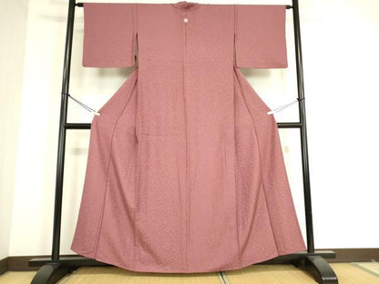 平和屋着物▽上質な色無地 単衣 吉祥花地紋 浅蘇芳色 正絹 逸品 DAAT9229az