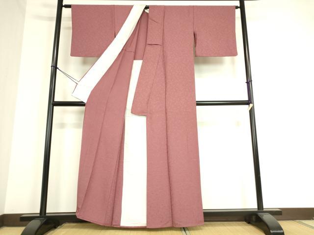 平和屋着物▽上質な色無地 単衣 吉祥花地紋 浅蘇芳色 正絹 逸品 DAAT9229az