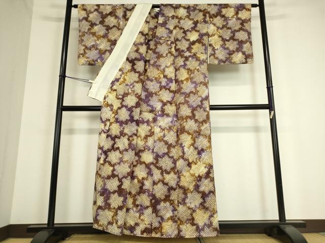 平和屋着物▽上質な小紋　単衣　総絞り　舞花文　正絹　逸品　DAAT9230az