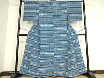 平和屋着物▽上質な小紋 単衣 横段文 正絹 逸品 DAAT9232az