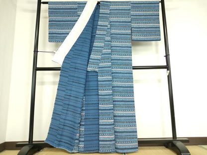 平和屋着物▽上質な小紋 単衣 横段文 正絹 逸品 DAAT9232az