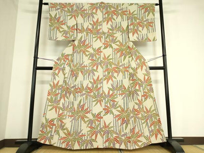 平和屋着物▽上質な小紋 単衣 笹文 正絹 逸品 DAAT9233az