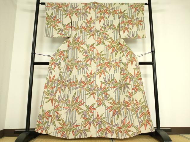 平和屋着物▽上質な小紋 単衣 笹文 正絹 逸品 DAAT9233az