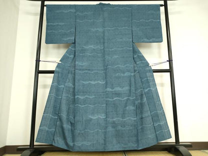 平和屋着物▽上質な紬　単衣　横段霞文　正絹　逸品　DAAT9234az