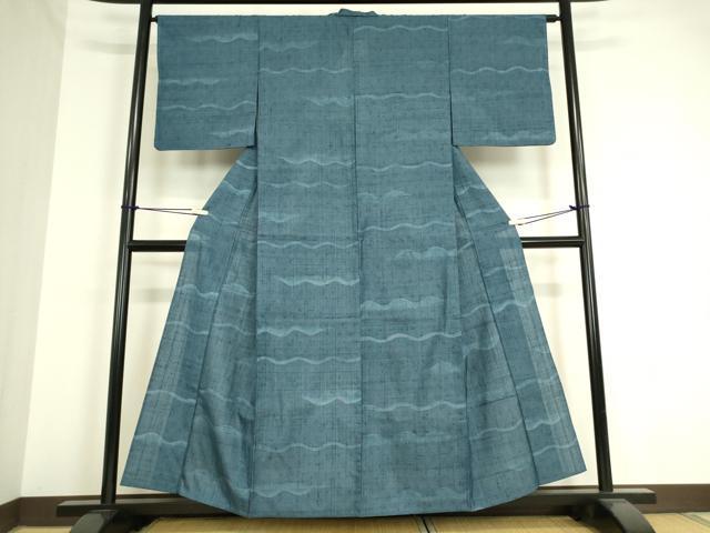 平和屋着物▽上質な紬　単衣　横段霞文　正絹　逸品　DAAT9234az