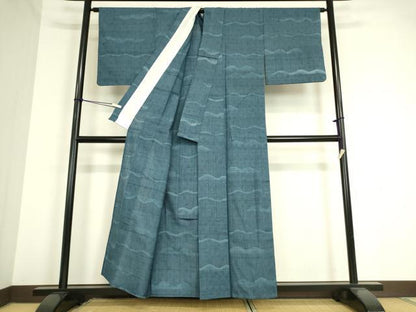 平和屋着物▽上質な紬　単衣　横段霞文　正絹　逸品　DAAT9234az