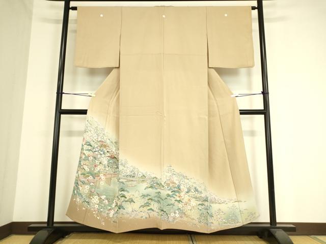 平和屋着物▽豪華色留袖 単衣 友禅 水辺風景花文 暈し染め 正絹 逸品 DAAT9235az