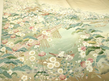 平和屋着物▽豪華色留袖 単衣 友禅 水辺風景花文 暈し染め 正絹 逸品 DAAT9235az