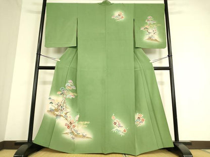 平和屋着物▽訪問着 単衣 雉 松竹梅 暈し染め 金彩 正絹 逸品 DAAT9236az