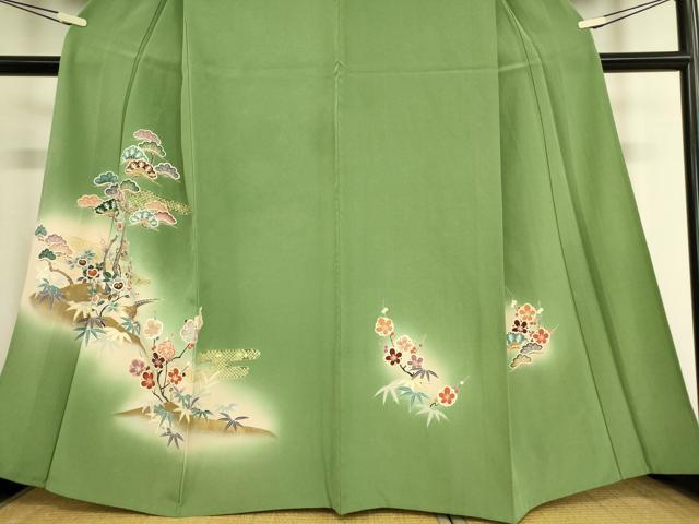 平和屋着物▽訪問着 単衣 雉 松竹梅 暈し染め 金彩 正絹 逸品 DAAT9236az