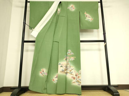 平和屋着物▽訪問着 単衣 雉 松竹梅 暈し染め 金彩 正絹 逸品 DAAT9236az