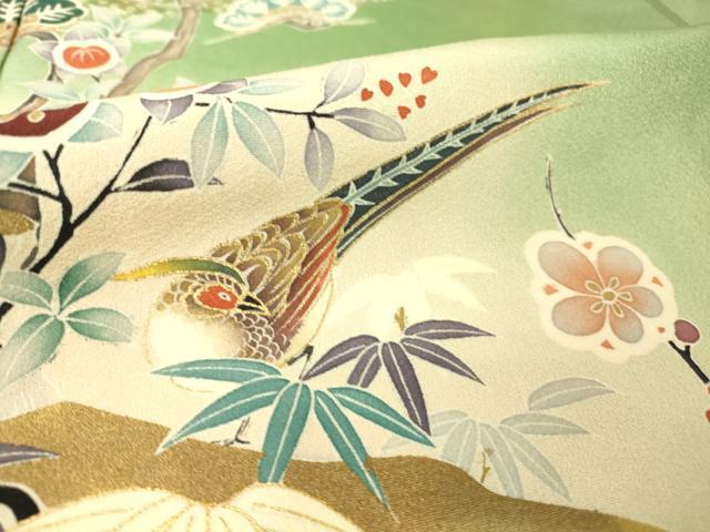 平和屋着物▽訪問着 単衣 雉 松竹梅 暈し染め 金彩 正絹 逸品 DAAT9236az