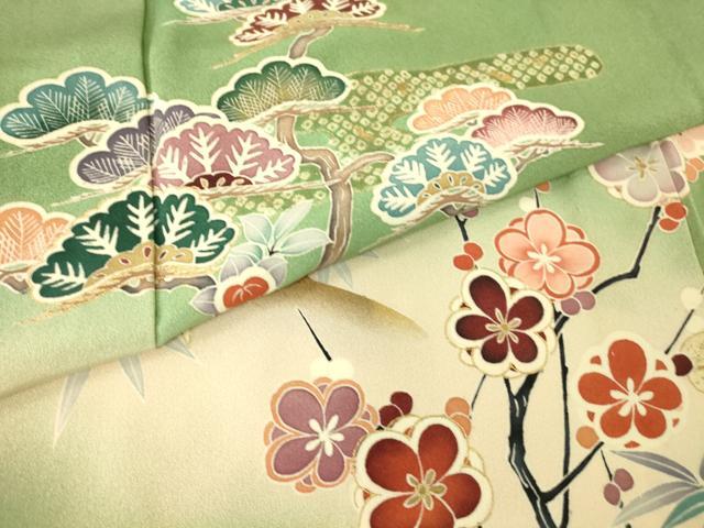 平和屋着物▽訪問着 単衣 雉 松竹梅 暈し染め 金彩 正絹 逸品 DAAT9236az