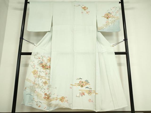平和屋着物▽訪問着 単衣 松皮菱取花文 金彩 正絹 逸品 DAAT9238az