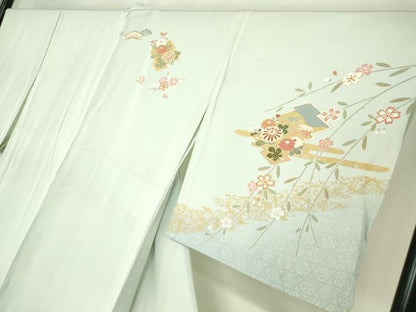 平和屋着物▽訪問着 単衣 松皮菱取花文 金彩 正絹 逸品 DAAT9238az