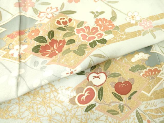 平和屋着物▽訪問着 単衣 松皮菱取花文 金彩 正絹 逸品 DAAT9238az