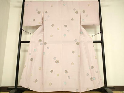 平和屋着物▽上質な小紋 単衣 型染め 雪輪花鳥文 正絹 逸品 DAAT9239az