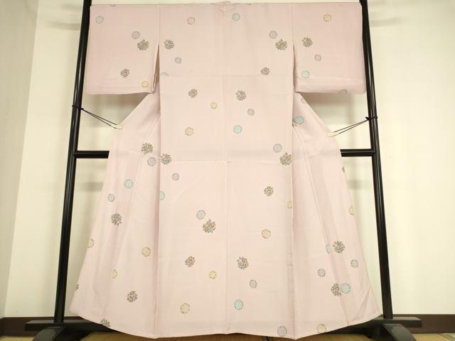 平和屋着物▽上質な小紋 単衣 型染め 雪輪花鳥文 正絹 逸品 DAAT9239az