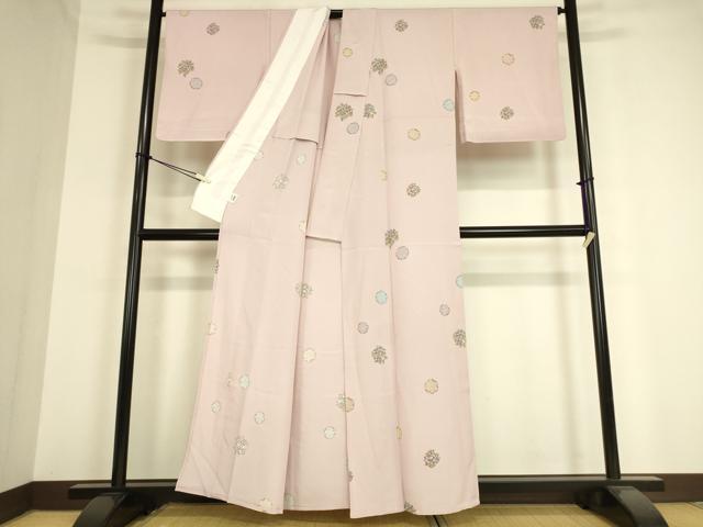平和屋着物▽上質な小紋 単衣 型染め 雪輪花鳥文 正絹 逸品 DAAT9239az