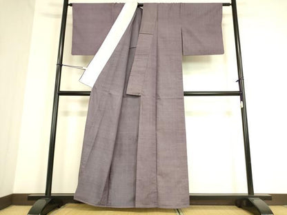 平和屋着物▽上質な紬　単衣　葡萄鼠色　正絹　逸品　DAAT9240az