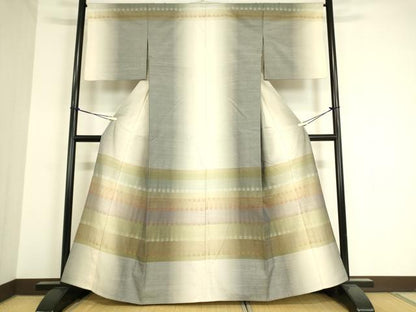 平和屋着物▽訪問着 単衣 紬地 花織 横段文 正絹 逸品 DAAT9248az