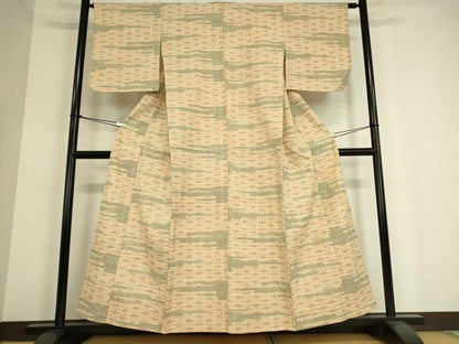 平和屋着物▽上質な紬　単衣　霞麻の葉文　正絹　逸品　DAAT9249az