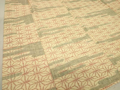 平和屋着物▽上質な紬　単衣　霞麻の葉文　正絹　逸品　DAAT9249az