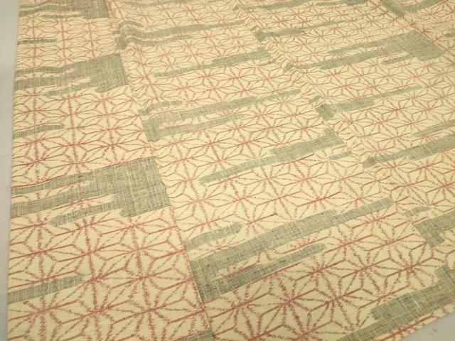 平和屋着物▽上質な紬　単衣　霞麻の葉文　正絹　逸品　DAAT9249az
