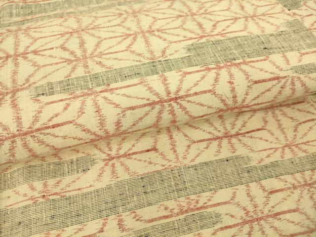 平和屋着物▽上質な紬　単衣　霞麻の葉文　正絹　逸品　DAAT9249az
