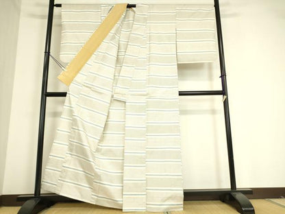 平和屋着物▽本場大島紬 白大島 単衣 横段文 100亀甲 正絹 逸品 DAAT9250az