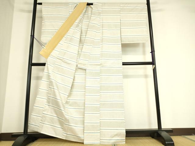 平和屋着物▽本場大島紬 白大島 単衣 横段文 100亀甲 正絹 逸品 DAAT9250az