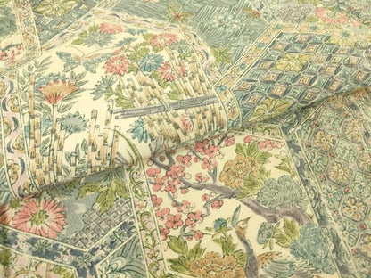 平和屋着物▽上質な小紋　単衣　亀甲花鳥蝶文　正絹　逸品　DAAT9251az