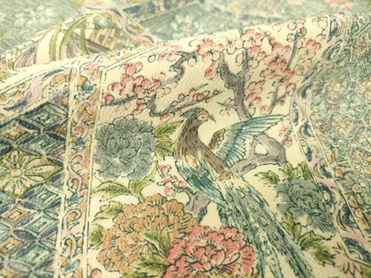 平和屋着物▽上質な小紋　単衣　亀甲花鳥蝶文　正絹　逸品　DAAT9251az
