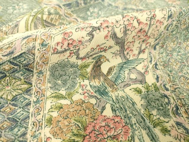 平和屋着物▽上質な小紋　単衣　亀甲花鳥蝶文　正絹　逸品　DAAT9251az