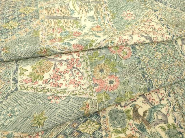 平和屋着物▽上質な小紋　単衣　亀甲花鳥蝶文　正絹　逸品　DAAT9251az