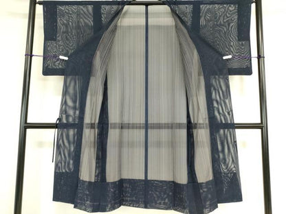 平和屋着物▽道行コート スリーシーズン 春夏秋 塵除け 縞 ロング丈 正絹 逸品 DAAT9254az