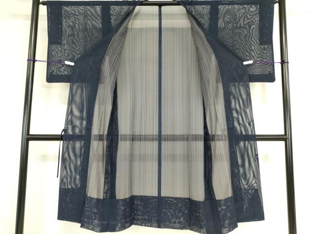 平和屋着物▽道行コート スリーシーズン 春夏秋 塵除け 縞 ロング丈 正絹 逸品 DAAT9254az