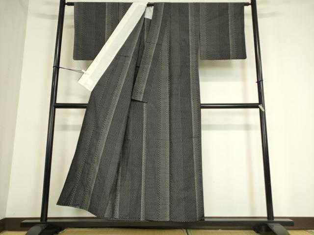 平和屋着物▽上質な紬 単衣 十字絣 黒地 正絹 逸品 DAAT9259az