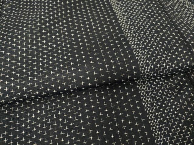 平和屋着物▽上質な紬 単衣 十字絣 黒地 正絹 逸品 DAAT9259az