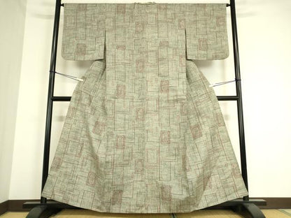 平和屋着物▽上質な紬 単衣 幾何学文 正絹 逸品 DAAT9260az