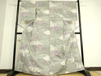 平和屋着物▽小千谷紬 単衣 花切嵌め文様 正絹 逸品 DAAT9340az