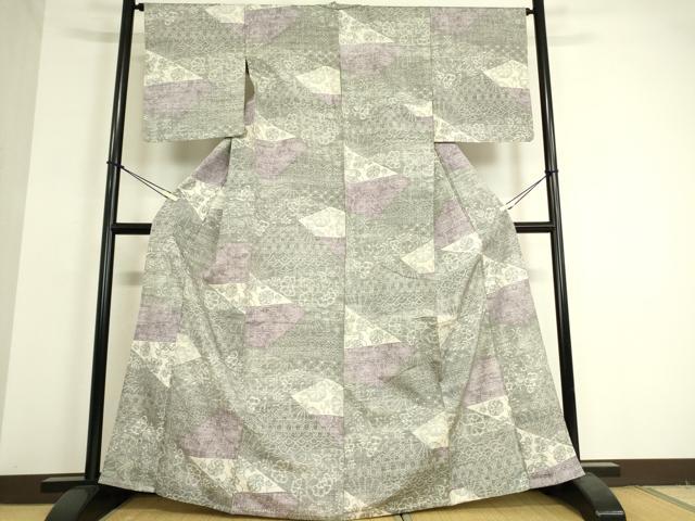 平和屋着物▽小千谷紬 単衣 花切嵌め文様 正絹 逸品 DAAT9340az
