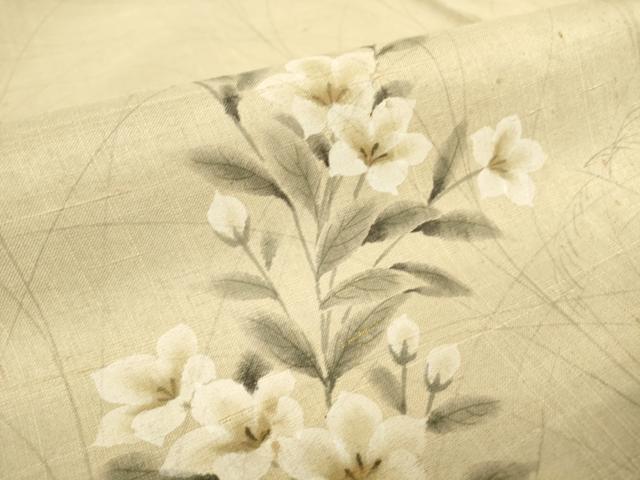 平和屋着物▽訪問着 単衣 紬地 作家物 草花文 手描き 金彩 正絹 逸品 DAAT9341az