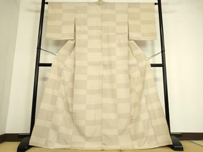 平和屋着物▽本塩沢 単衣 格子 110亀甲 正絹 逸品 DAAT9345az